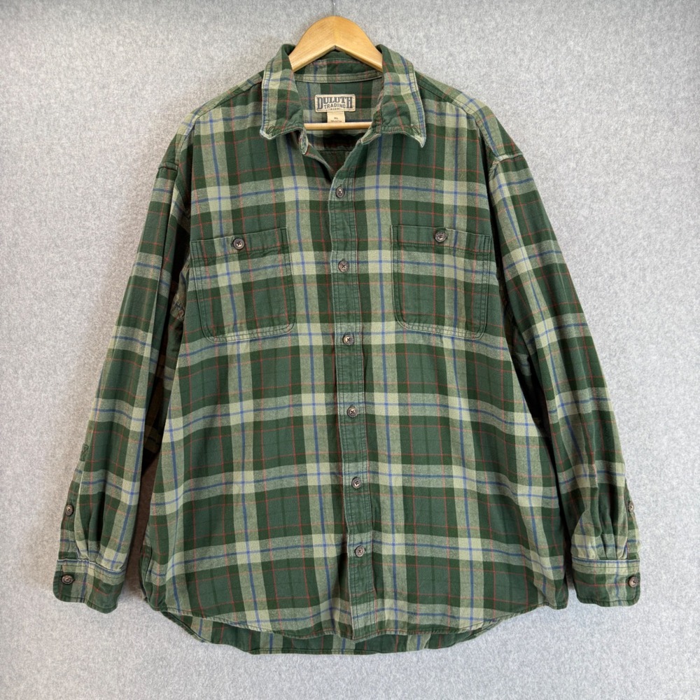 Duluth Trading Company Green Plaid‎ Button Front Long Sleeve Shirt Mens Size XL